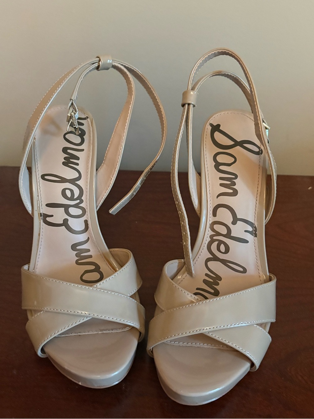 Sam Edelman Beige Patent Leather Strappy Heels